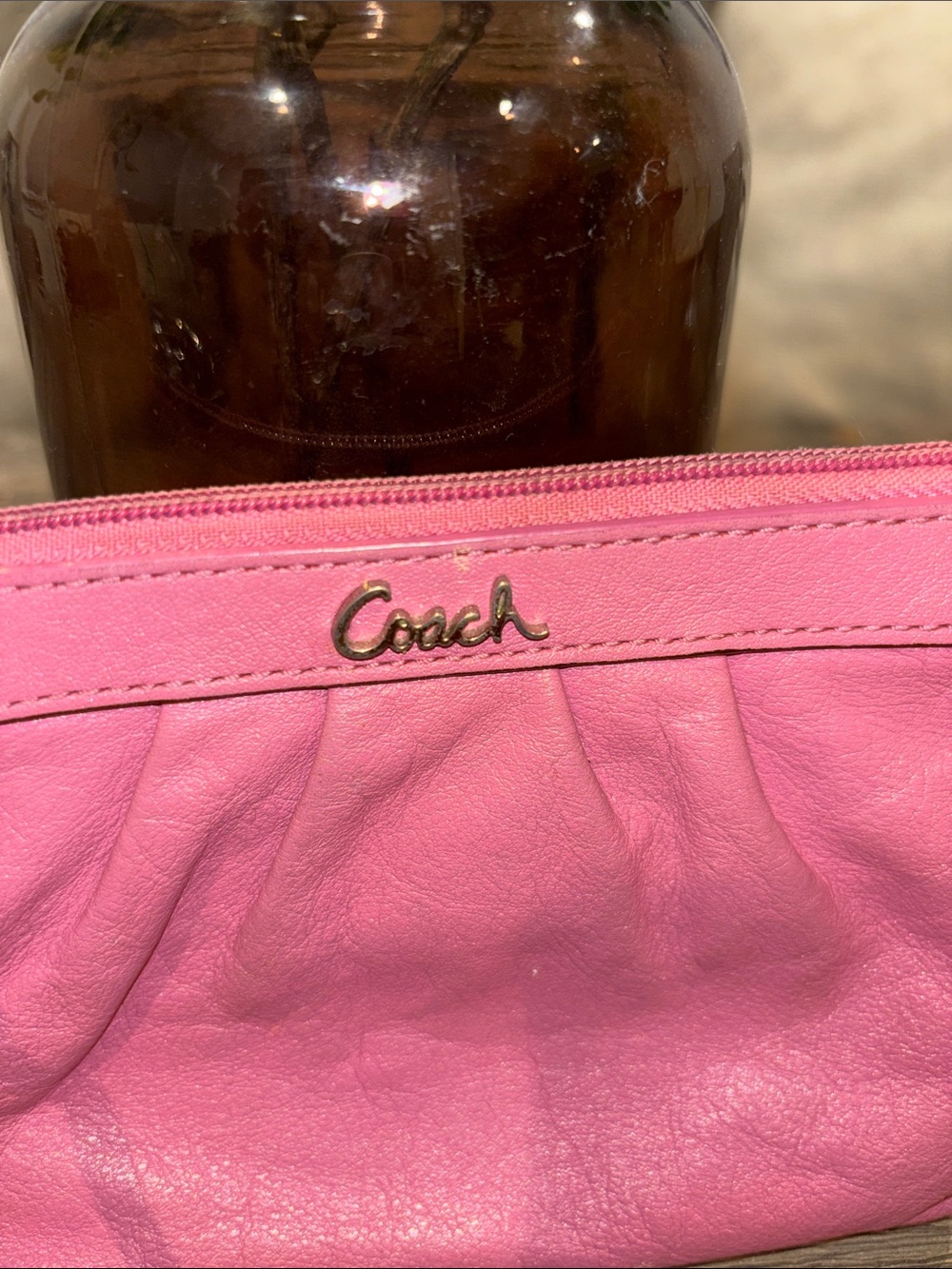 Coach Pink Leather Wristlet Clutch with Detachable Strap - Picture 2 of 4